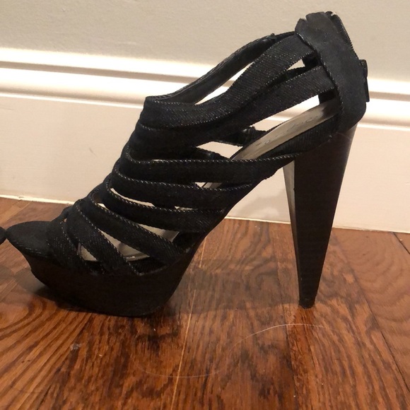 🛍 4/$20 - Qupid Like New Dark Blue Denim High Heel Sandals - Picture 2 of 7